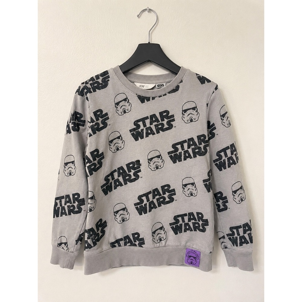 H&M Star Wars Stormtrooper Sweatshirt Kids 8/10 Gray Glitter Graphic Crewneck